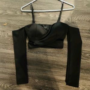 Nasty gal, black crop top with shoulderless long sleeves